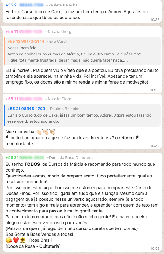 Depoimento de aluna no WhatsApp