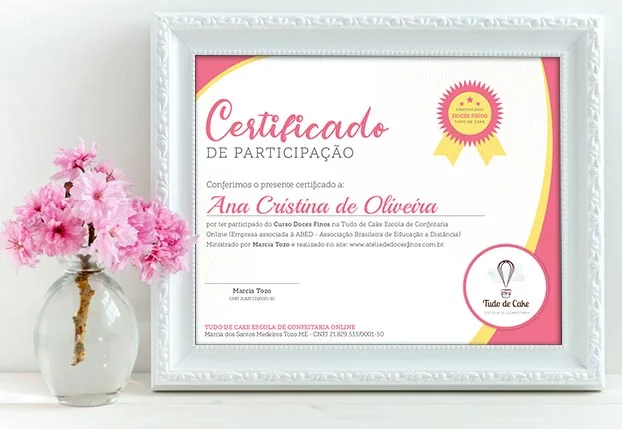 Certificado de conclusão do curso de Doces Finos